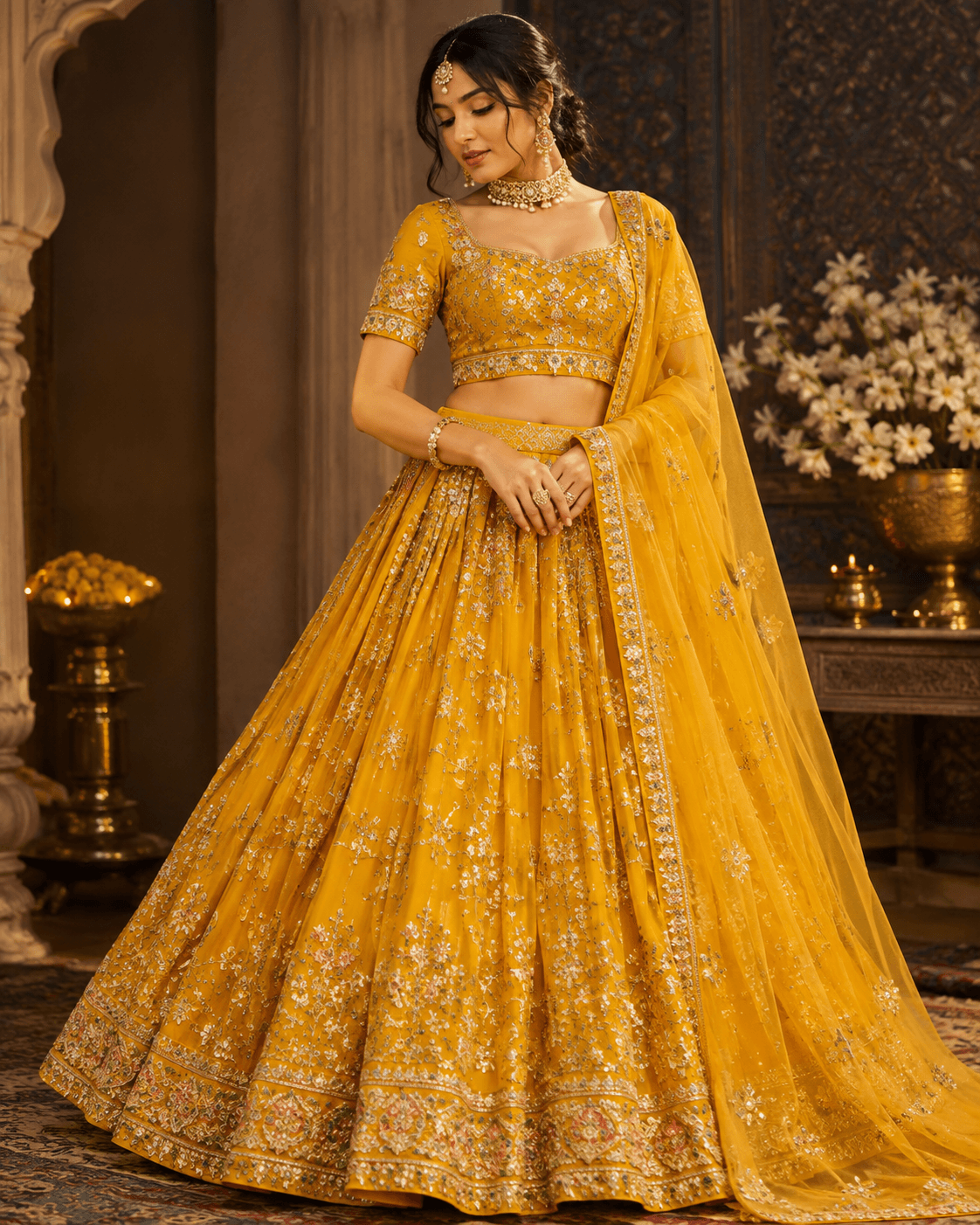 Marigold Lehenga Choli, Marigold Yellow, front view