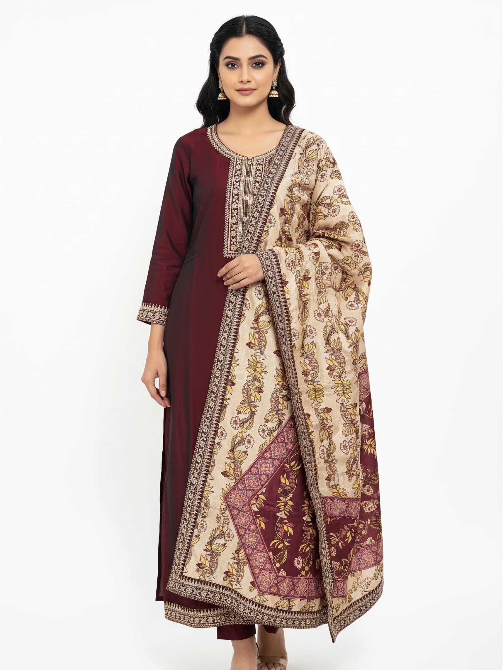 ET Elite Elegant Silk Salwar Suit with Premium Zari Work and Printed Dupatta