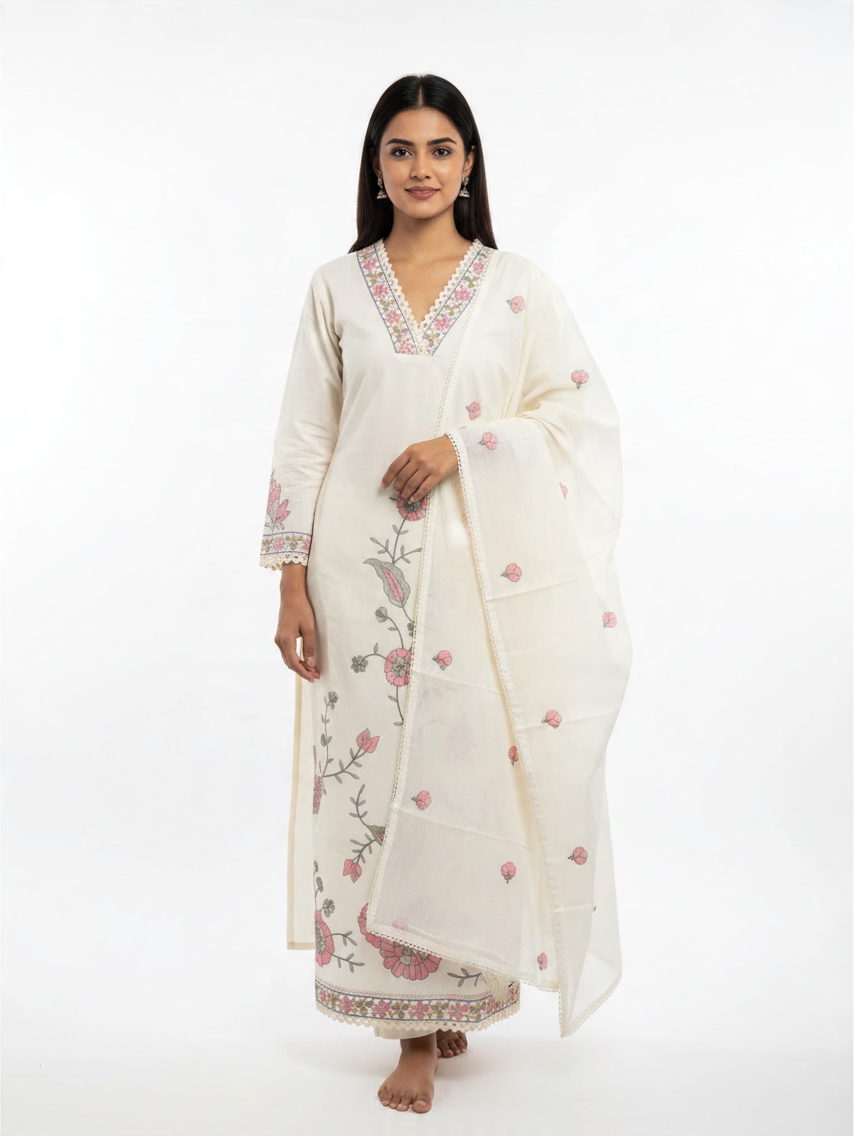 ET Elite Floral Embroidered V Neck Kurta Set