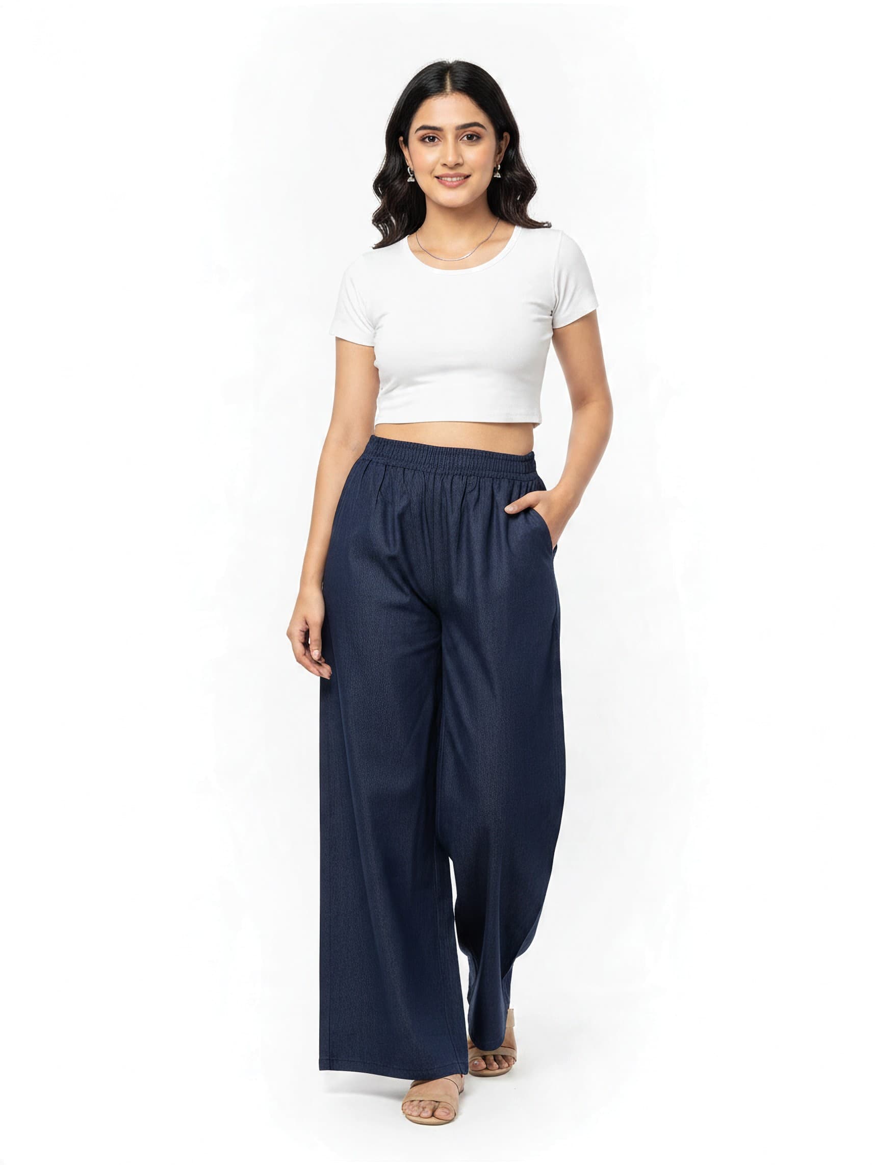 ET Amelia Wide Leg Denim Palazzo With Elasticated Waistband